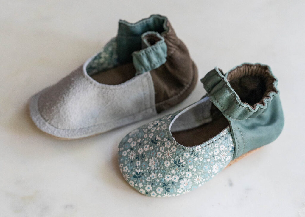 leather baby shoes in the process of being made