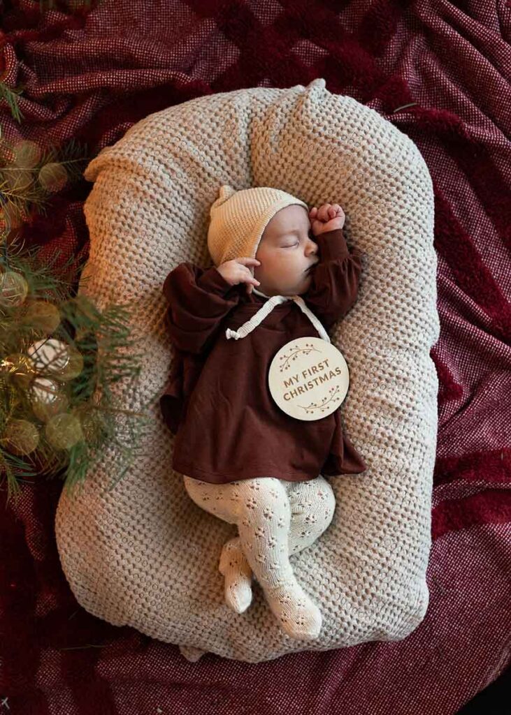 a baby girl wearing hand knitted tights