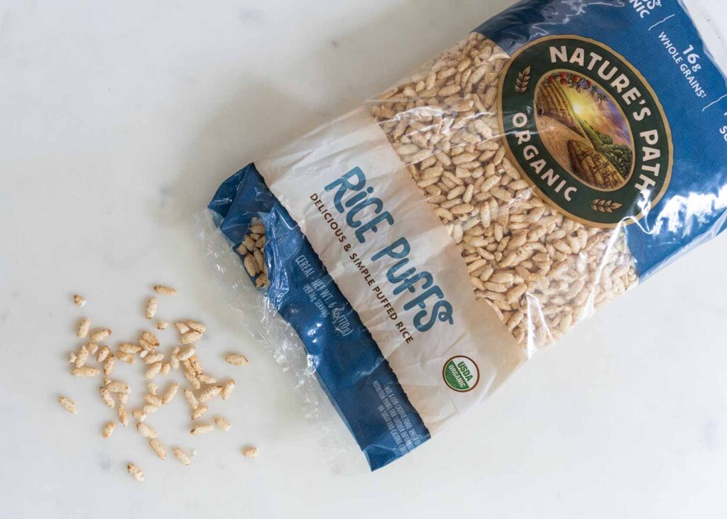 a bag of puffed rice for homemade granola bars