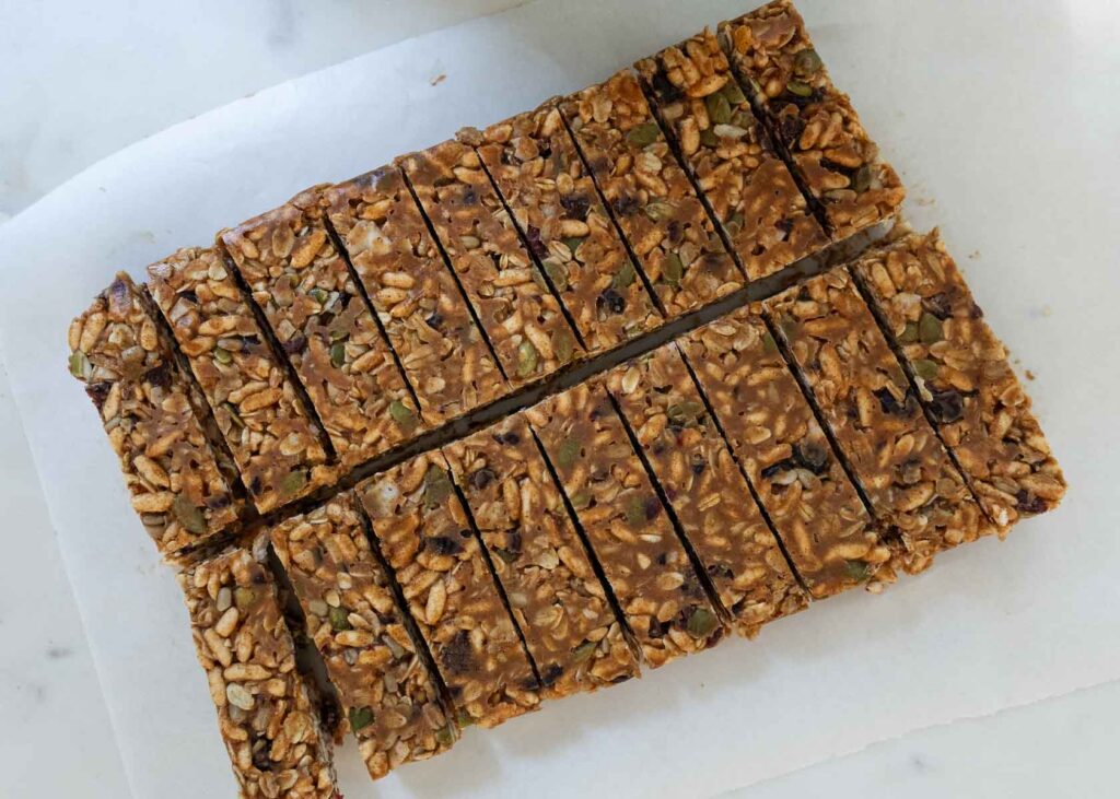 freshly sliced healthy homemade granola bars