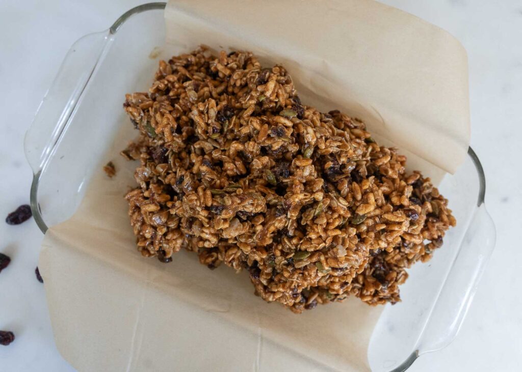 a pan with healthy homemade granola bars