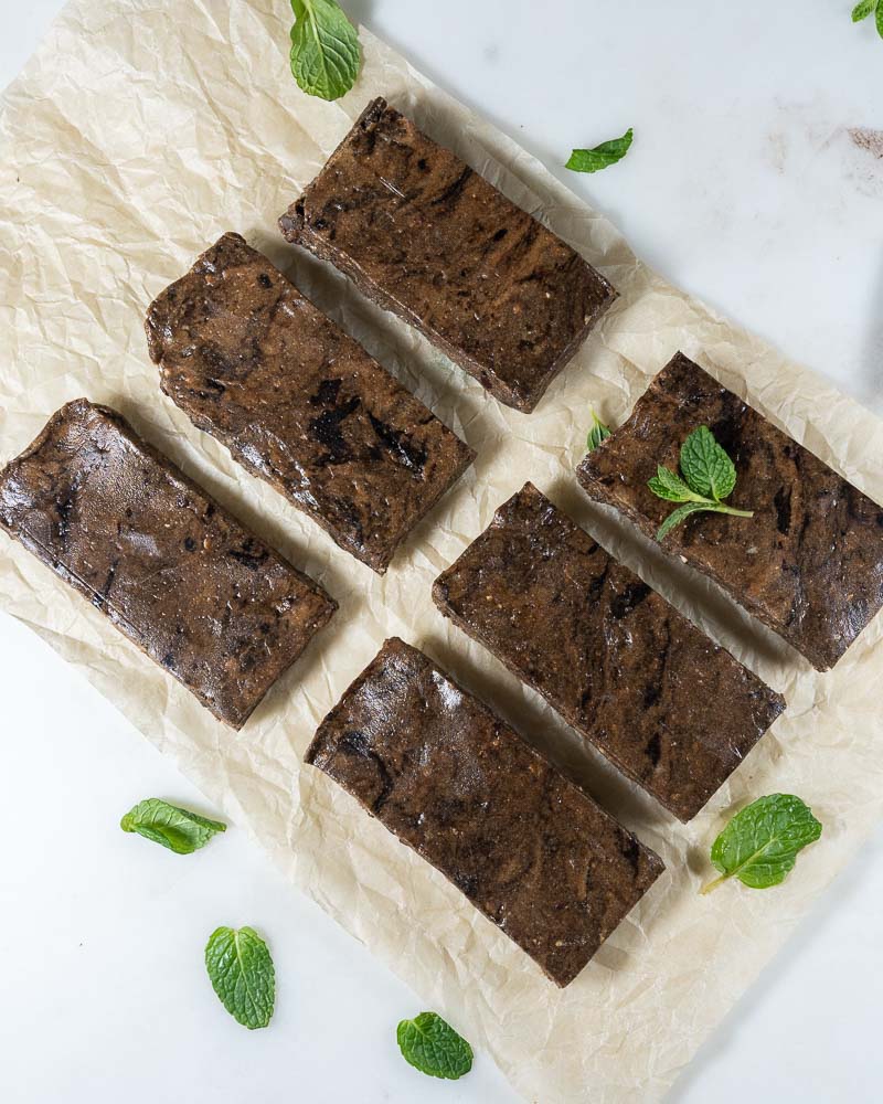 healthy homemade protein bars on parchment paper