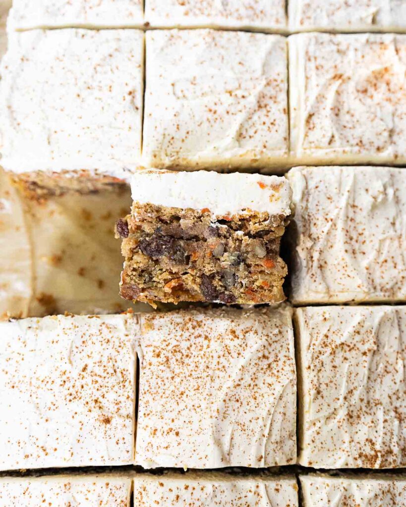 sliced healthy carrot cake with pineapple and coconut