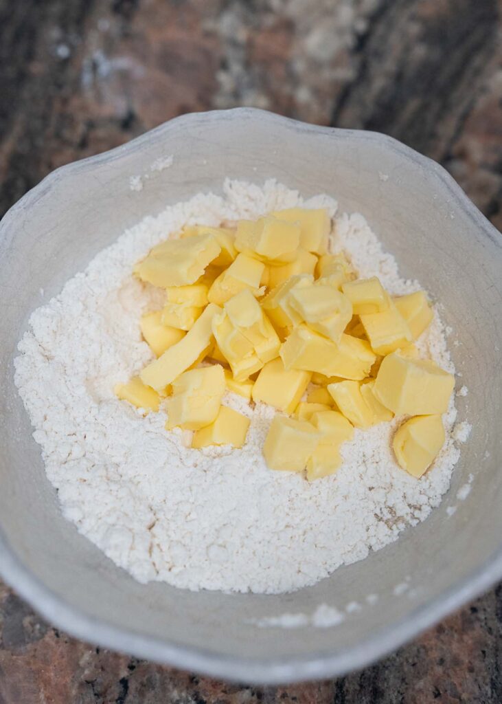 cubed butter for summer berry cheesecake crust